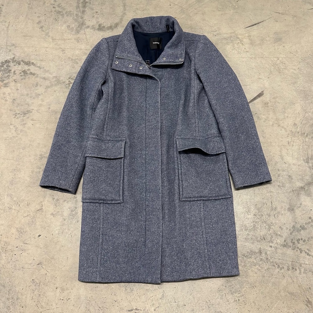Theory Funnel Neck Coat in Graphic Twill‎ Small